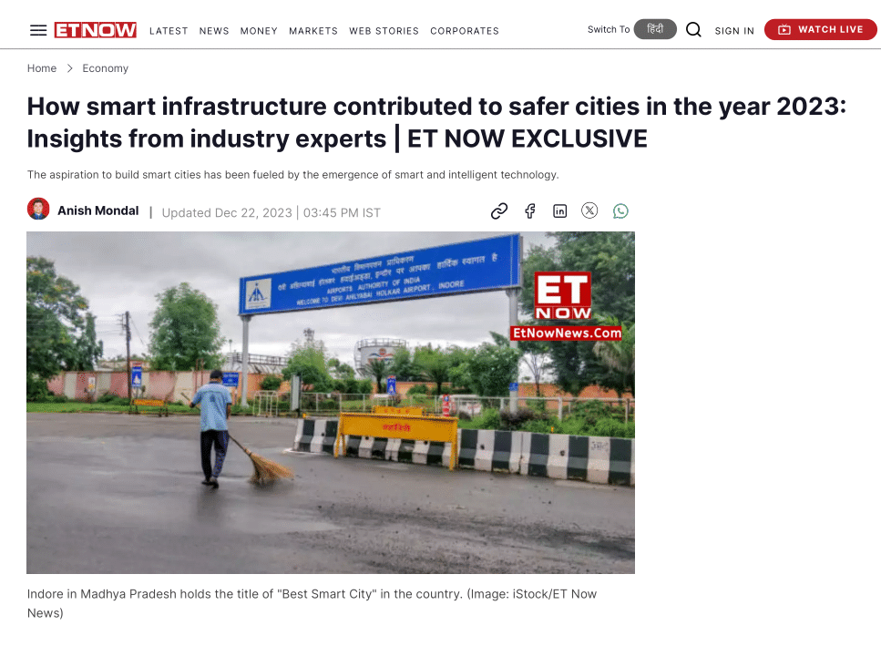 ET NOW EXCLUSIVE: How smart infrastructure contributed to safer cities in the year 2023- Insights from industry experts