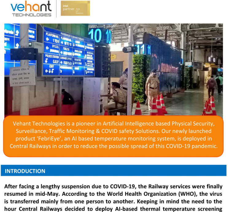 Case Study - Vehant Technologies AI based COVID Solution 'FebriEye' was chosen by Central Railways for monitoring people with high temperature